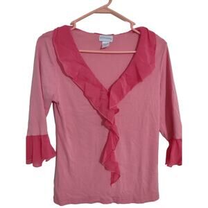 Vintage Soft Surroundings Coral pink Ruffle top Size Medium Made in the USA